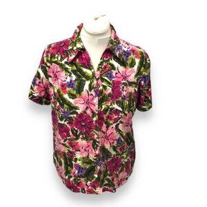 Pappagallo Casuals Women’s Short Sleeve Button Down Hawaiian Shirt, size M